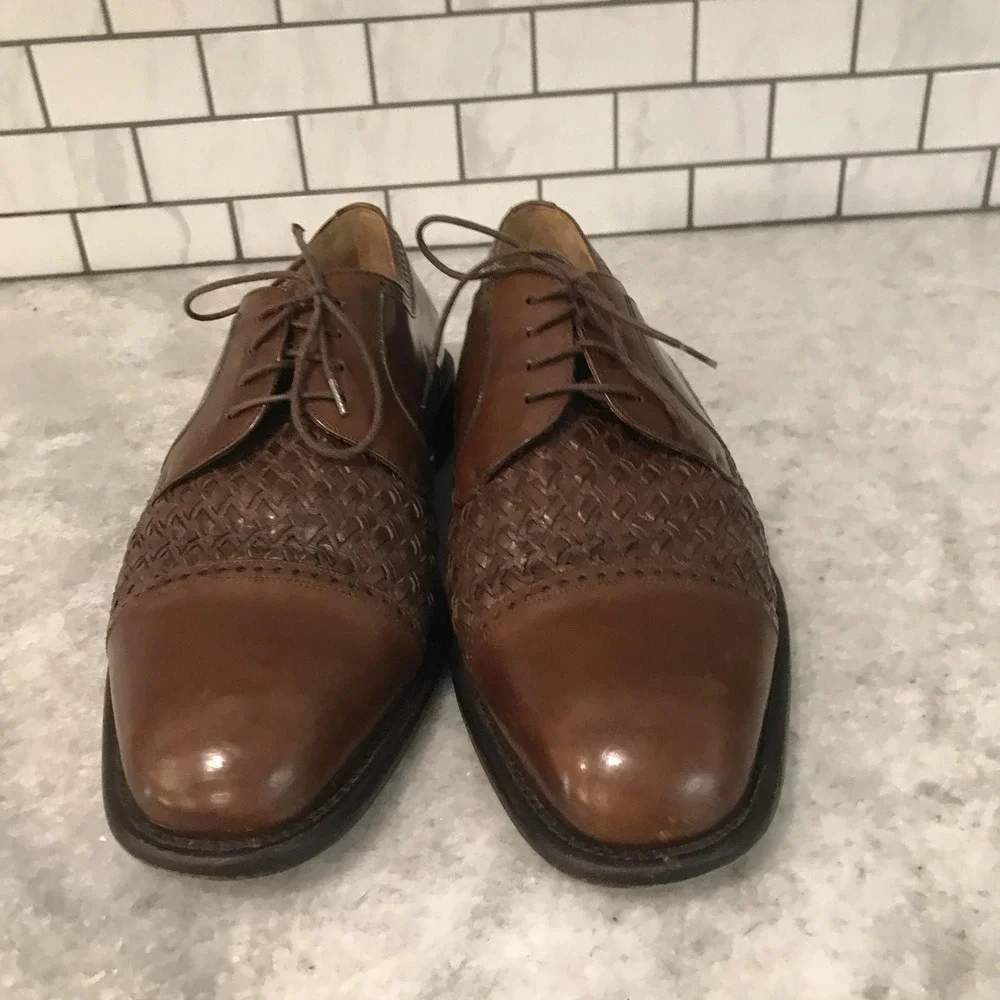 Mezlan Dress Shoes Mens Size 11.5 Brown Del Mar Basketweave Cap Toe Oxford